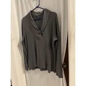 Lauren Ralph Lauren Gray Waffle Knit Shawl Collar Toggle Closure Top Sz Xl